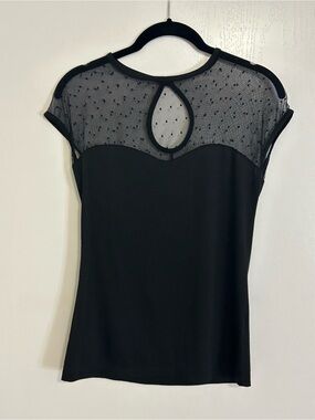 Black Mesh Yoke Cap Sleeve Women's Top